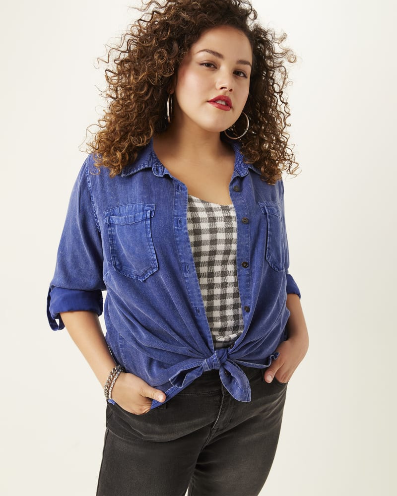 Front of plus size Ellie Split Back Quarter Sleeve Shirt by Molly&Isadora | Dia&Co | dia_product_style_image_id:167695